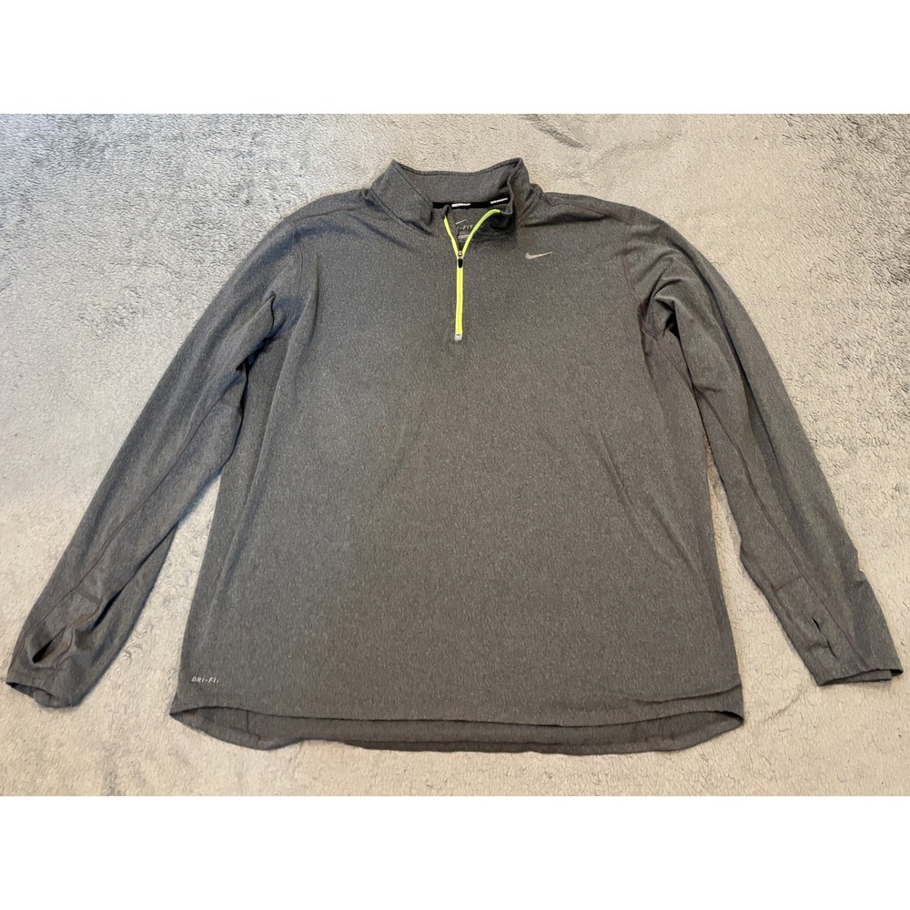 Nike Running Dri-FIT 1/4 Zip Pullover Gray Neon XXL Thumbholes RN56323